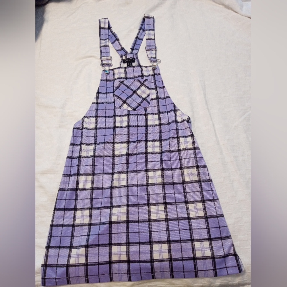 Plaid Purple And Black Overall Dress